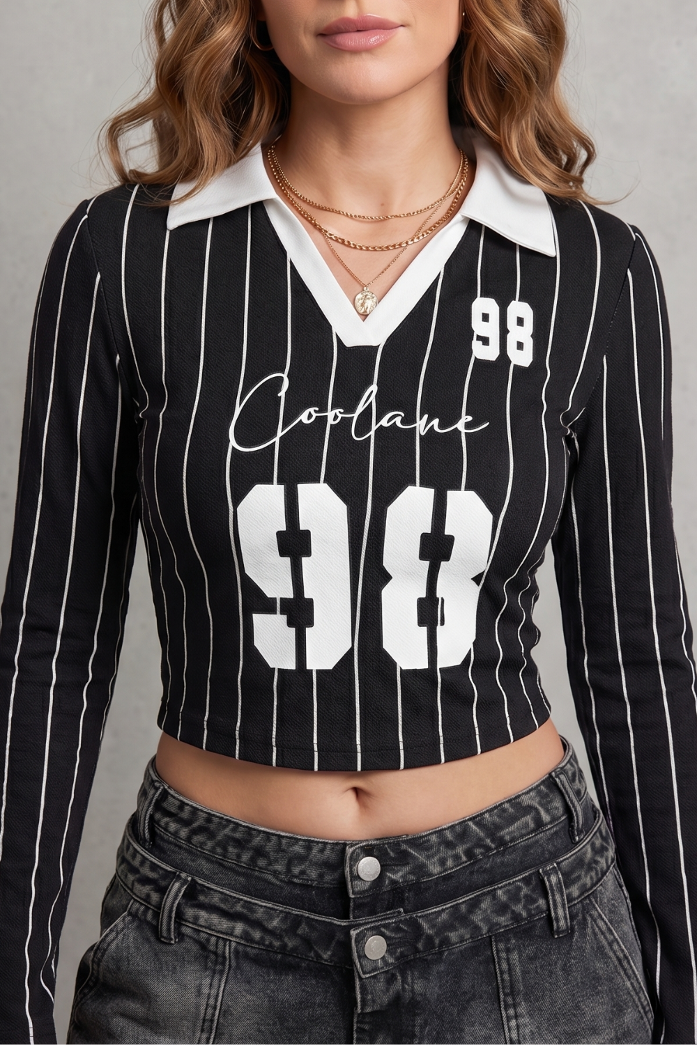 Rivellea – Detalhe gráfico listrado – Top cropped de manga longa