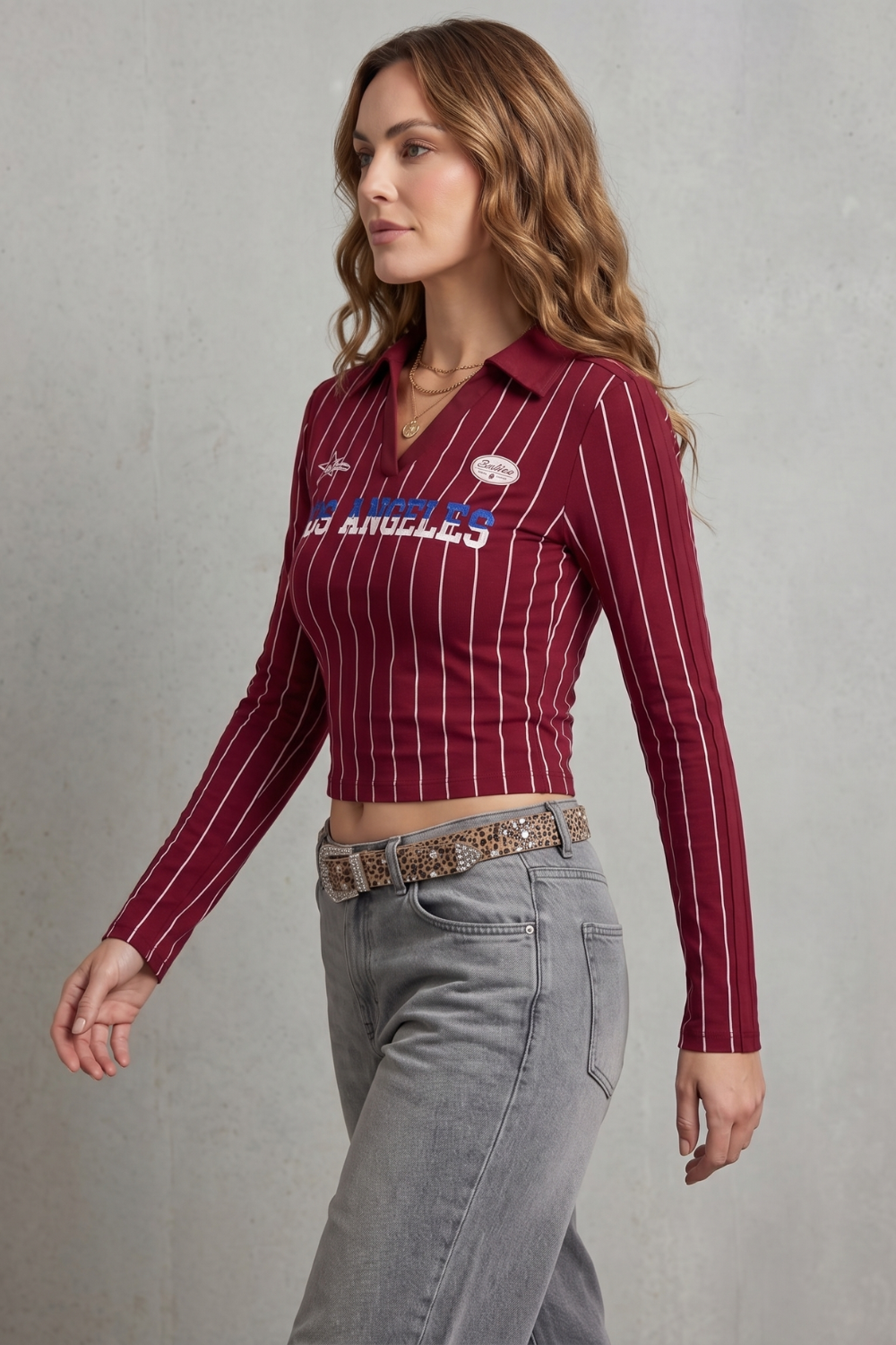 Rivellea – Detalhe gráfico listrado – Top cropped de manga longa