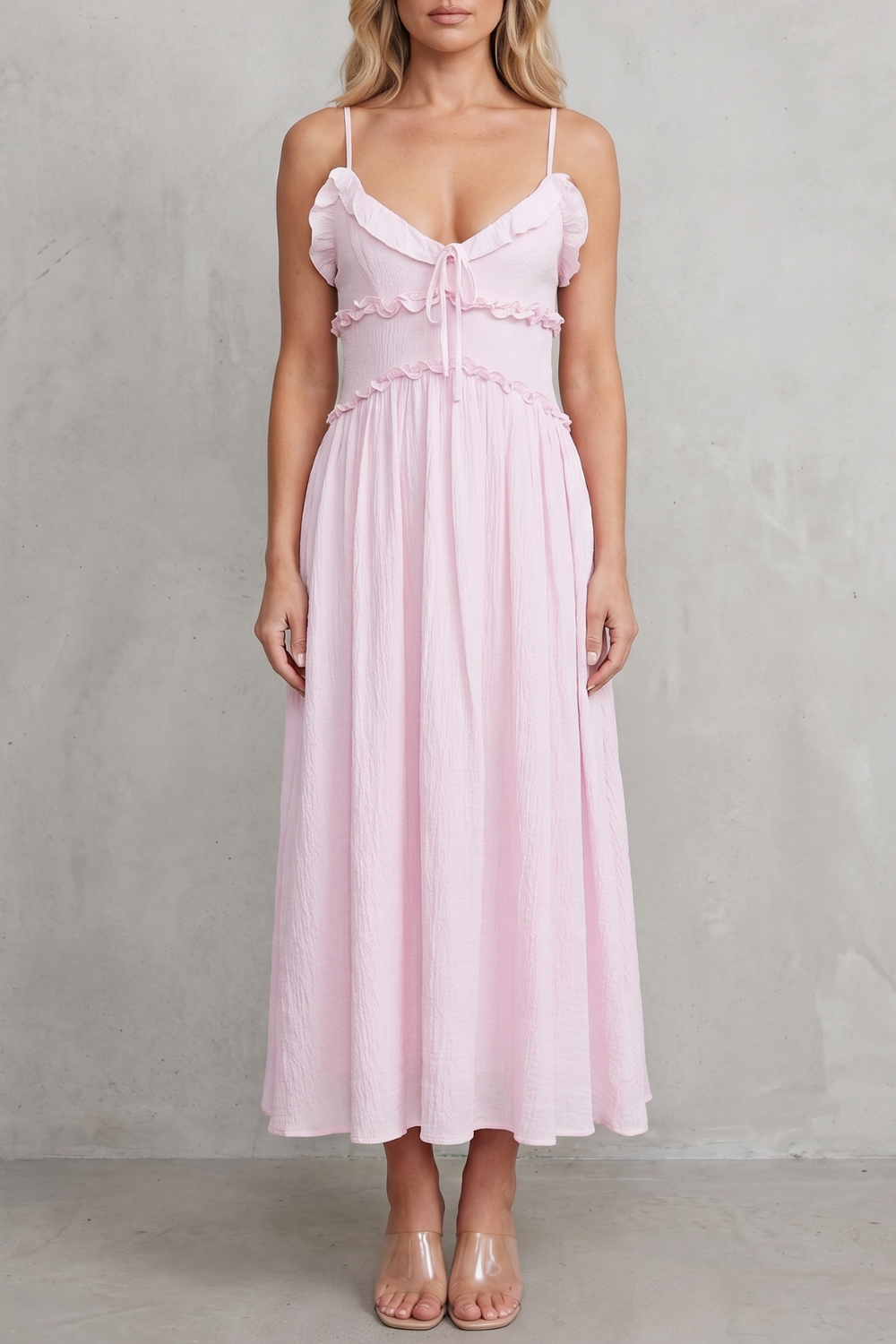 Rosabelle – Romance com babados coração – Vestido midi