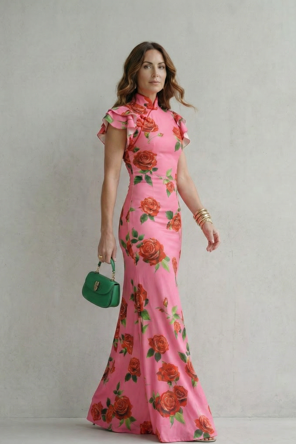 Rosavelle – Estampa romântica de rosas – Vestido longo