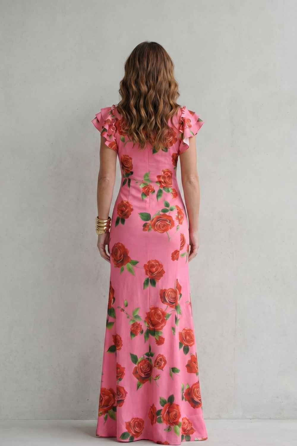 Rosavelle – Estampa romântica de rosas – Vestido longo