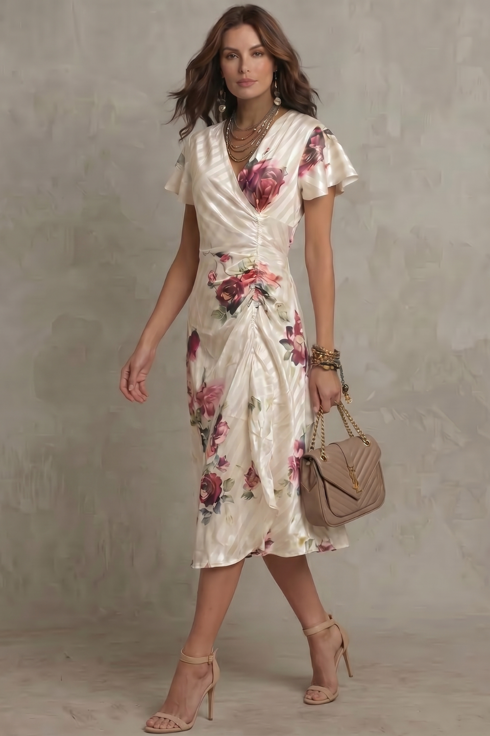 Rosavienne – Romance em cetim vintage – Vestido midi
