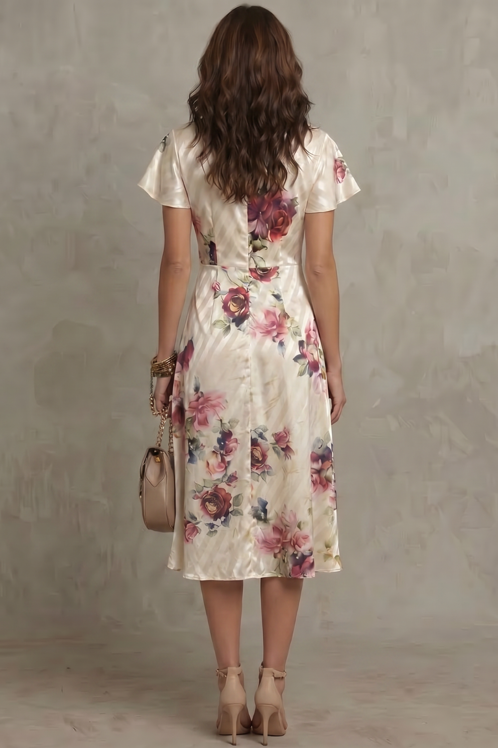 Rosavienne – Romance em cetim vintage – Vestido midi