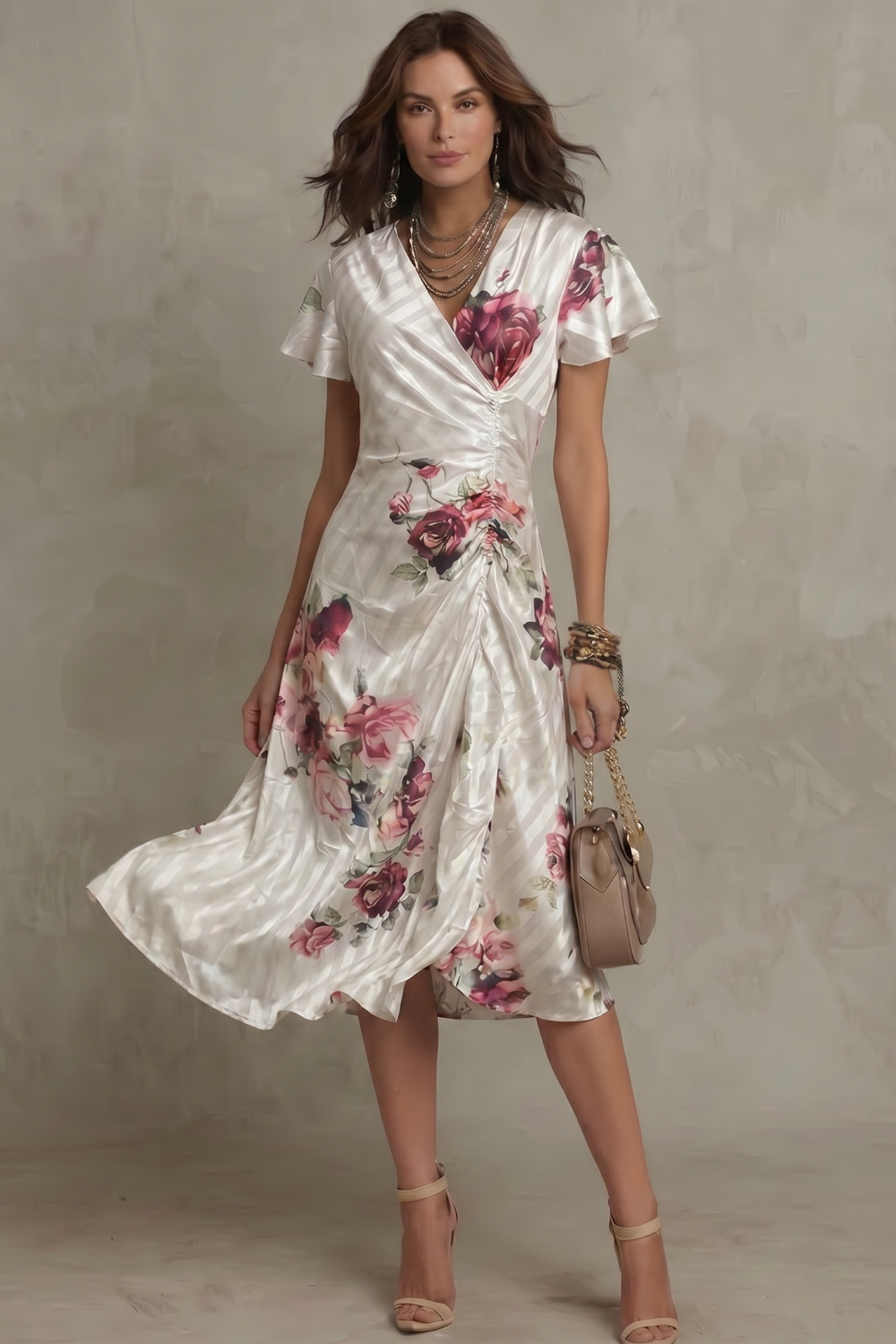 Rosavienne – Romance em cetim vintage – Vestido midi