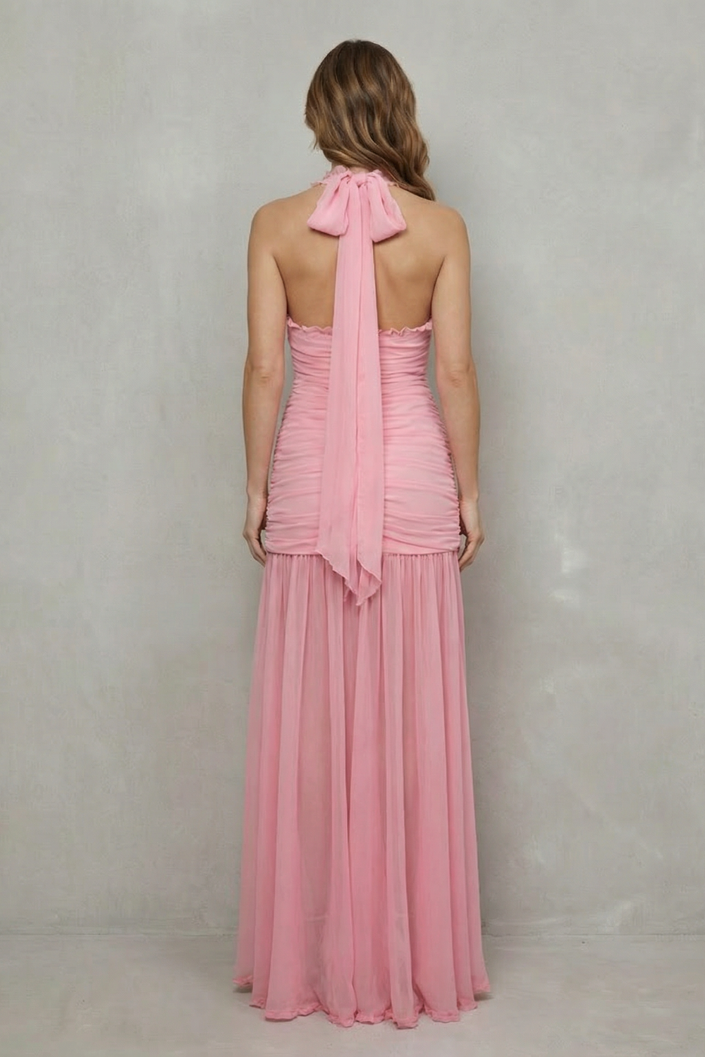 Roselisse – Elegância em mesh plissado – Vestido longo