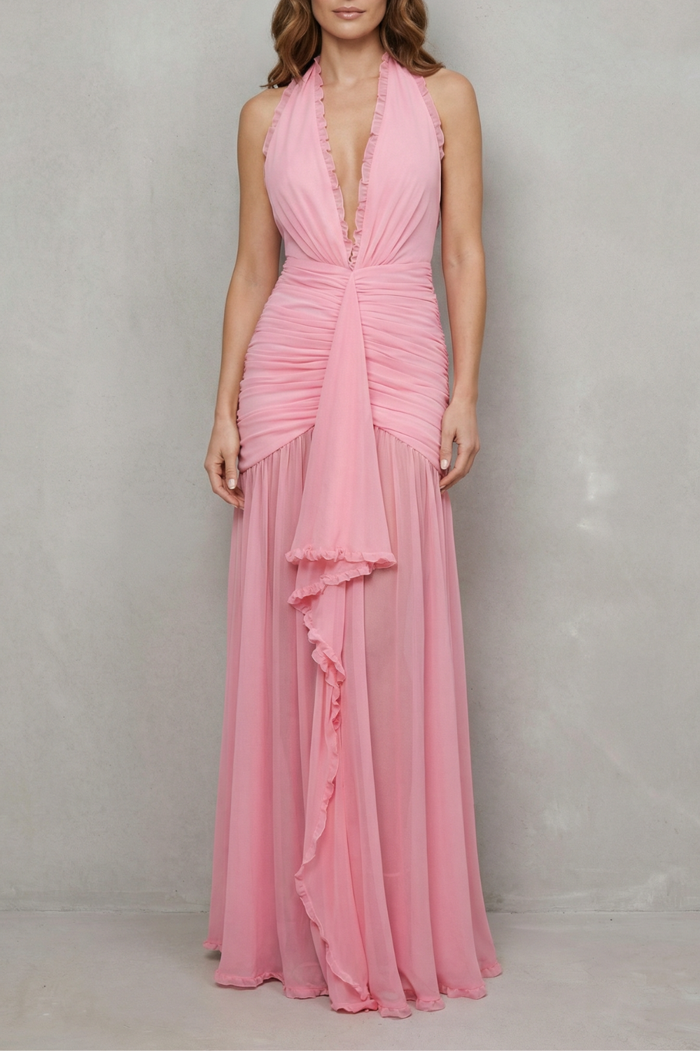 Roselisse – Elegância em mesh plissado – Vestido longo