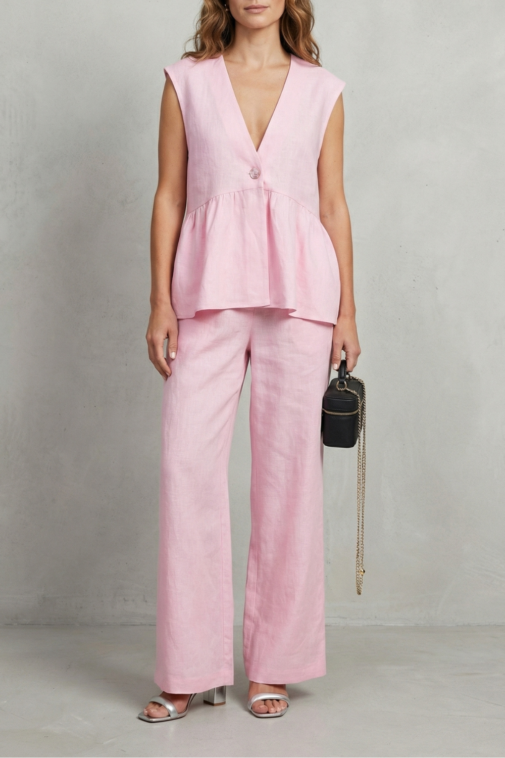 Rosélune – Elegância em babados suaves – Conjunto de top e calça
