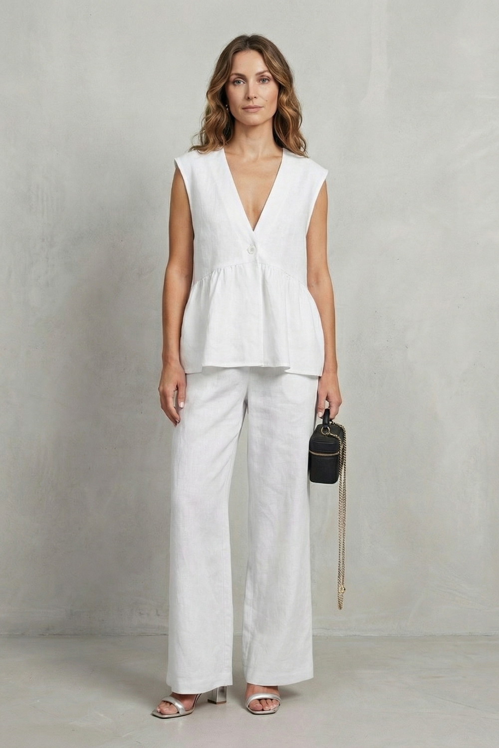 Rosélune – Elegância em babados suaves – Conjunto de top e calça