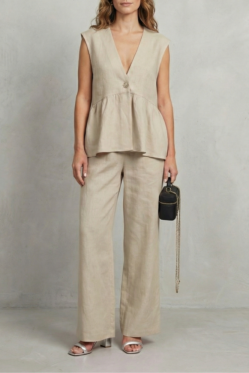 Rosélune – Elegância em babados suaves – Conjunto de top e calça
