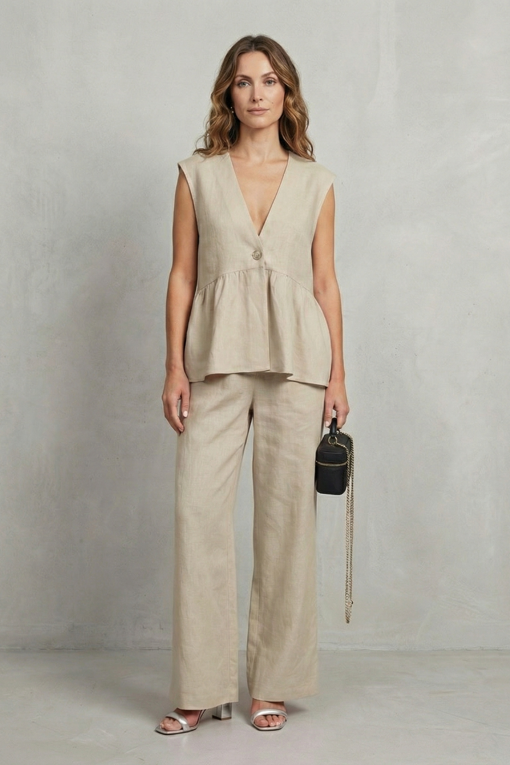 Rosélune – Elegância em babados suaves – Conjunto de top e calça