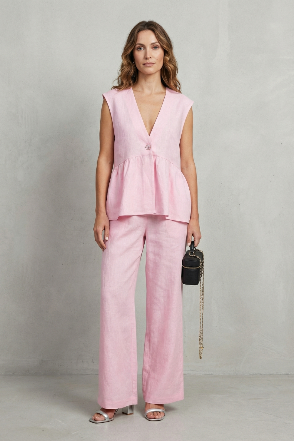 Rosélune – Elegância em babados suaves – Conjunto de top e calça