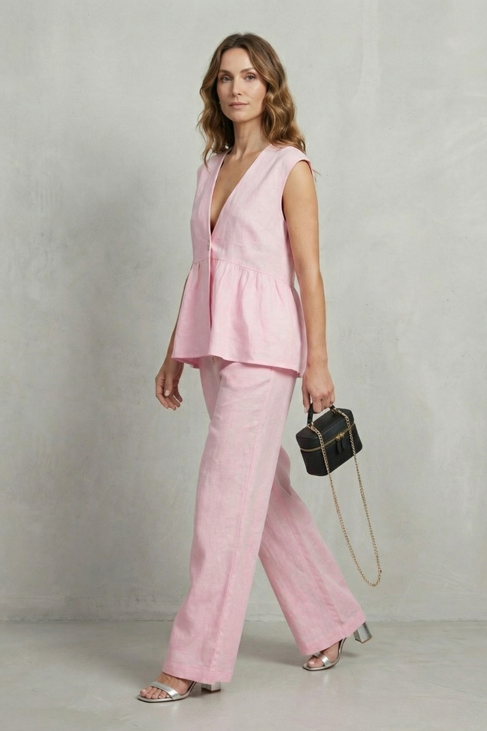 Rosélune – Elegância em babados suaves – Conjunto de top e calça