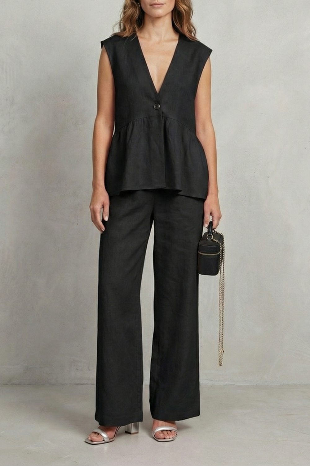 Rosélune – Elegância em babados suaves – Conjunto de top e calça