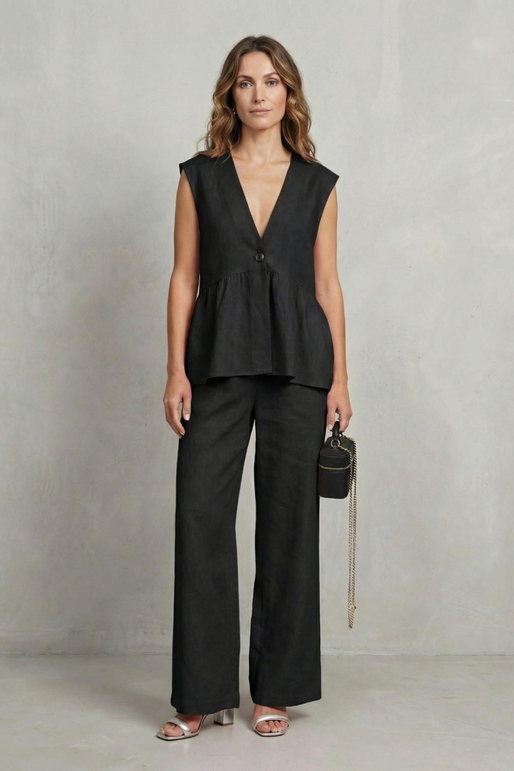 Rosélune – Elegância em babados suaves – Conjunto de top e calça