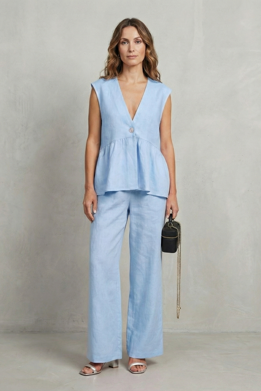 Rosélune – Elegância em babados suaves – Conjunto de top e calça