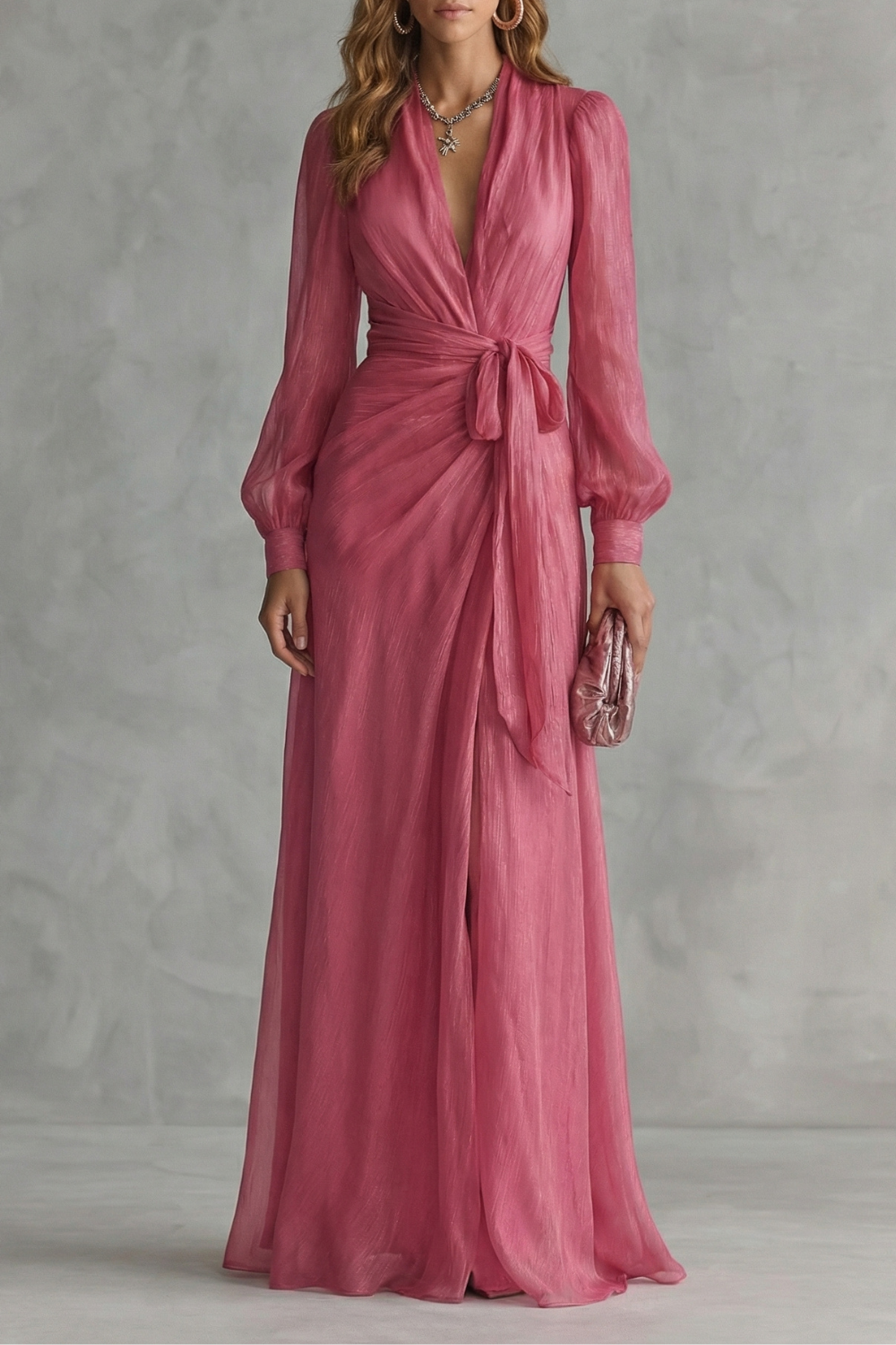 Rosénelle – Elegância fluida em chiffon – Vestido longo