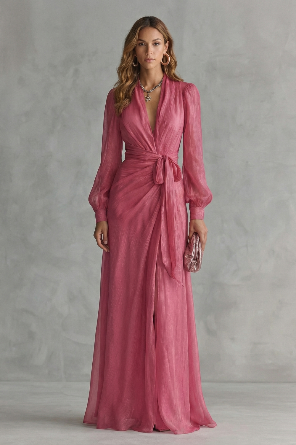 Rosénelle – Elegância fluida em chiffon – Vestido longo