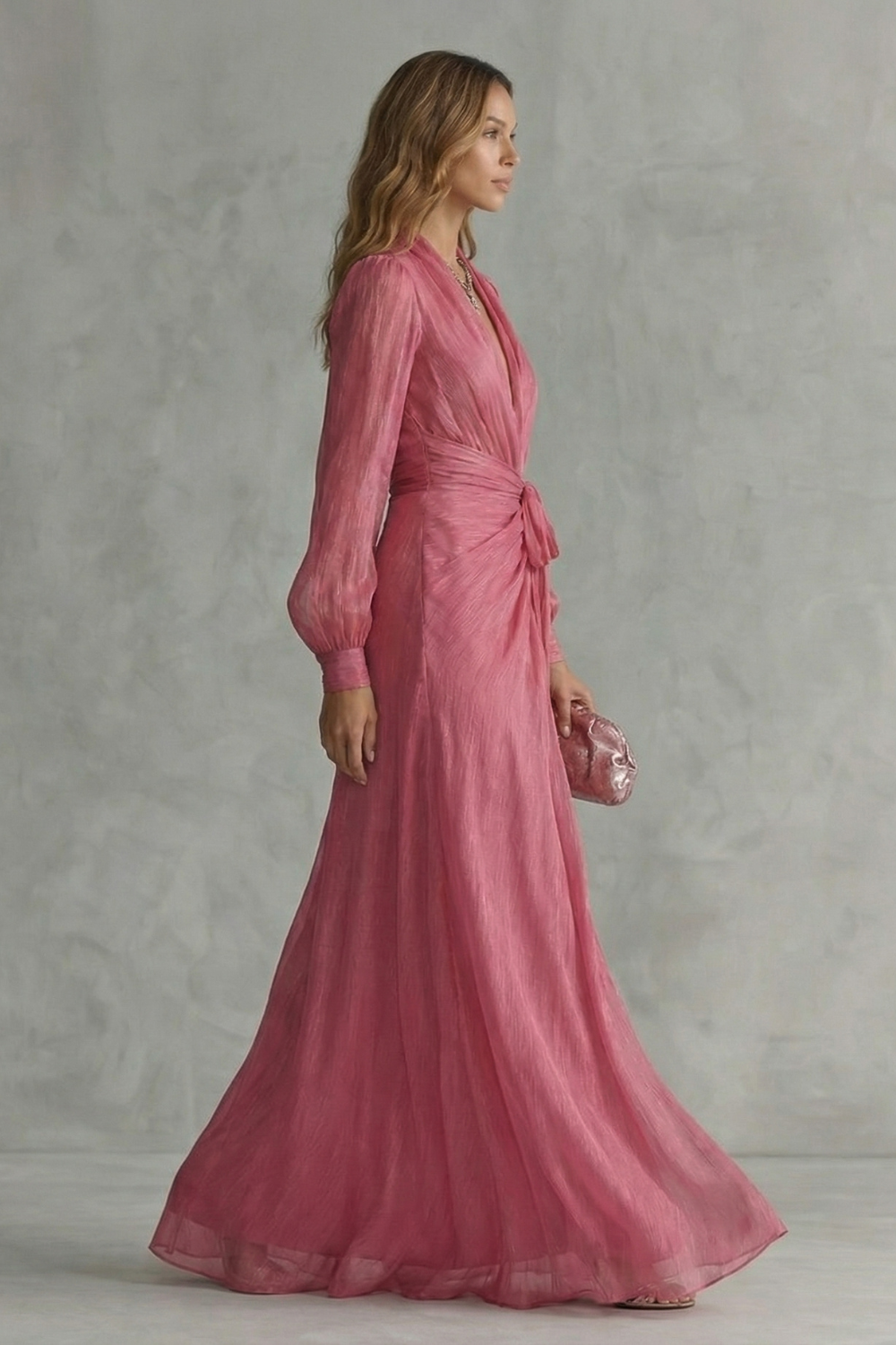 Rosénelle – Elegância fluida em chiffon – Vestido longo