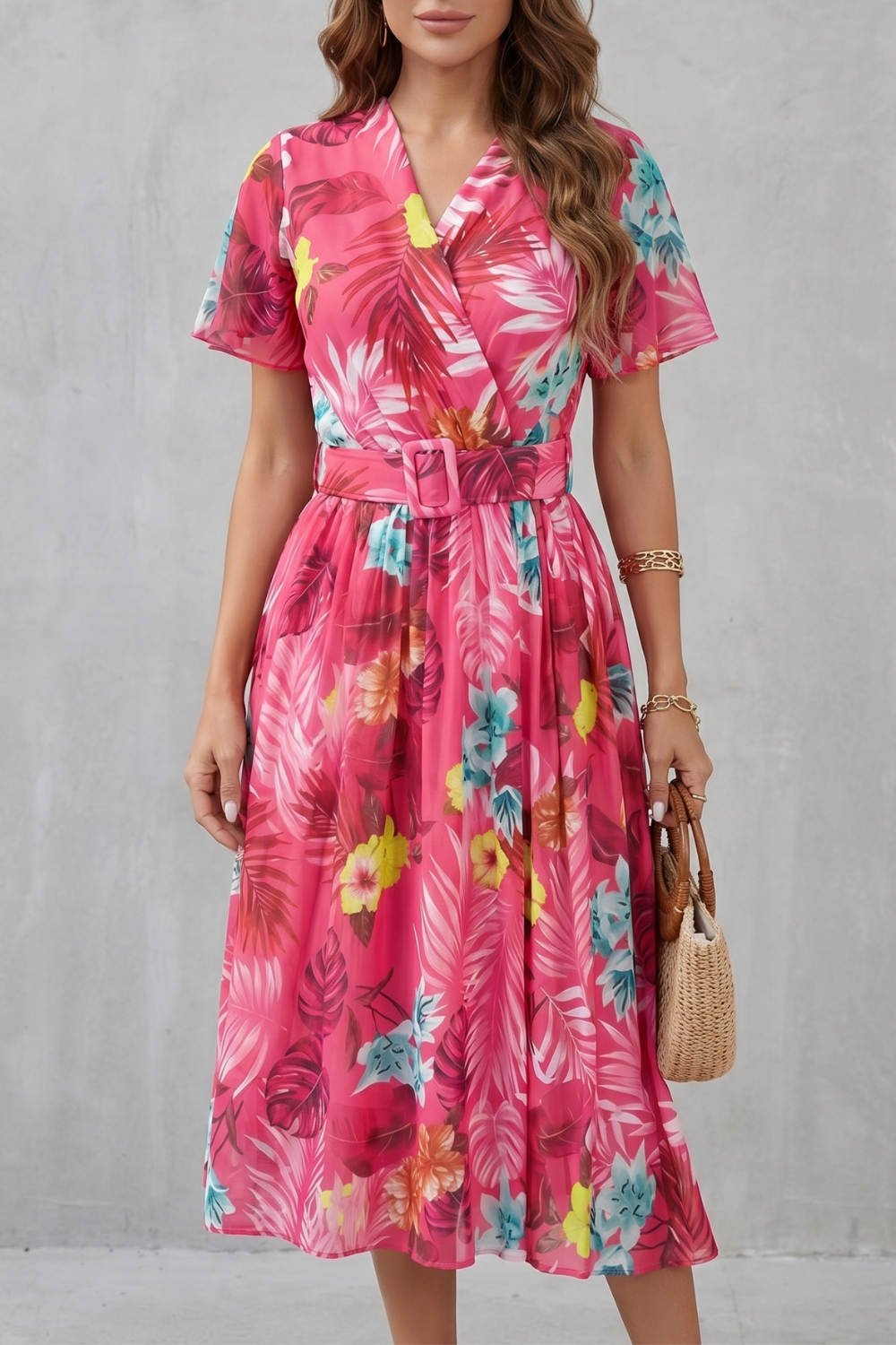 Rosévara – Charme floral tropical – Vestido midi