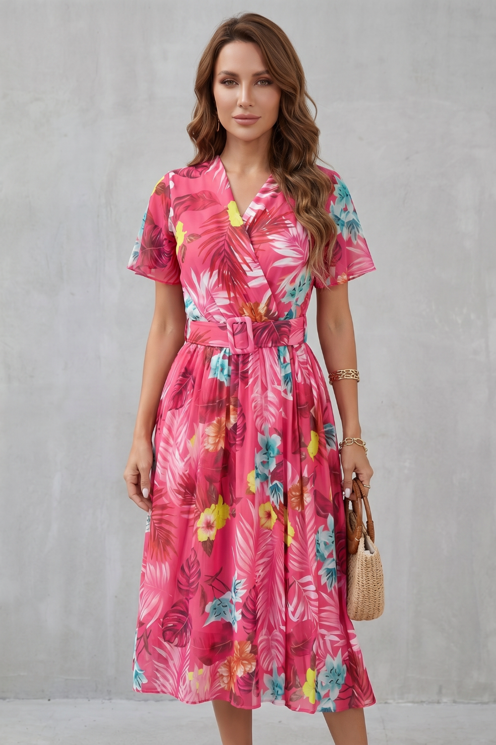 Rosévara – Charme floral tropical – Vestido midi