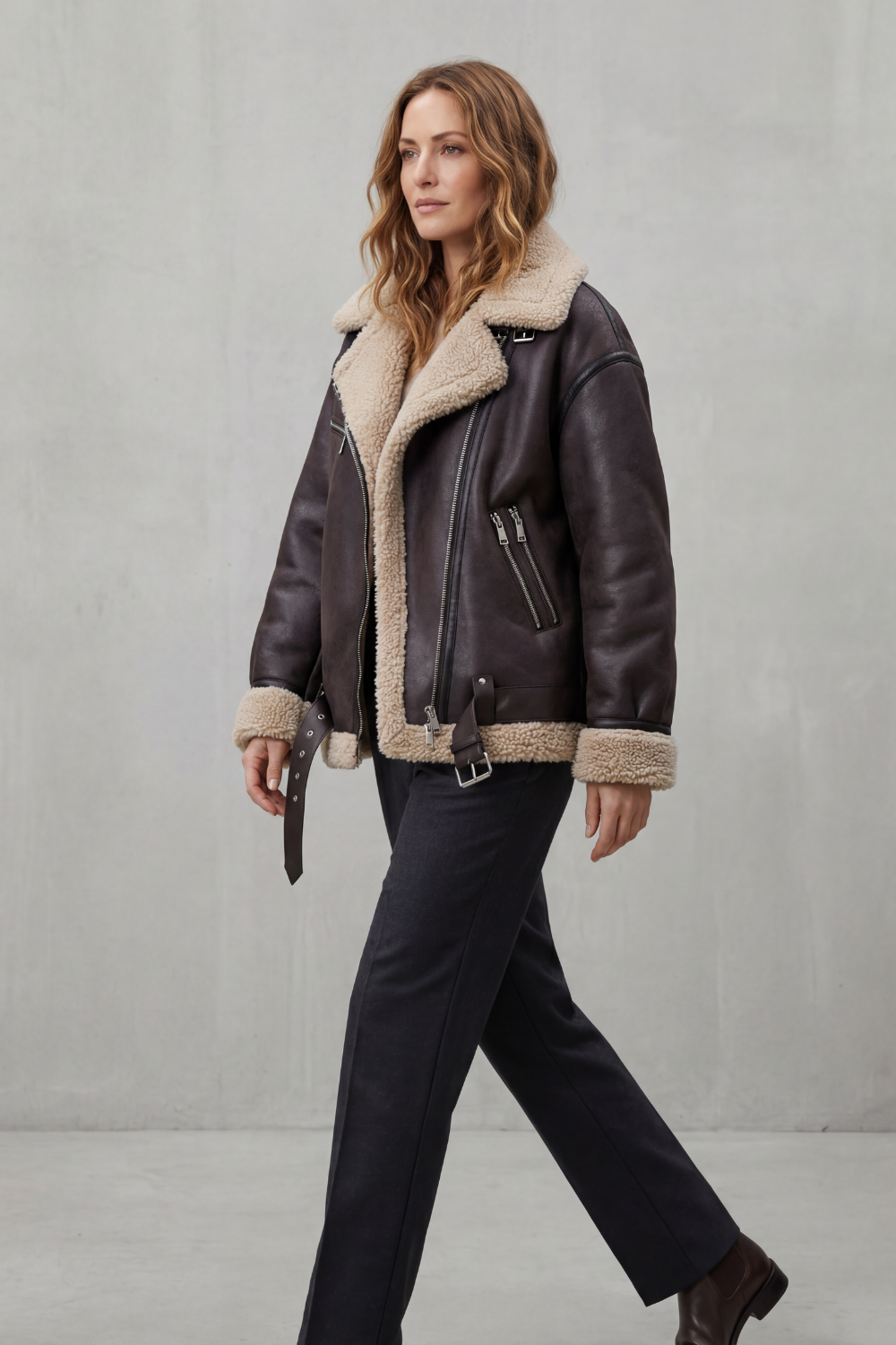 Rouxvelle – Cinto e acabamento em shearling – Casaco aviador