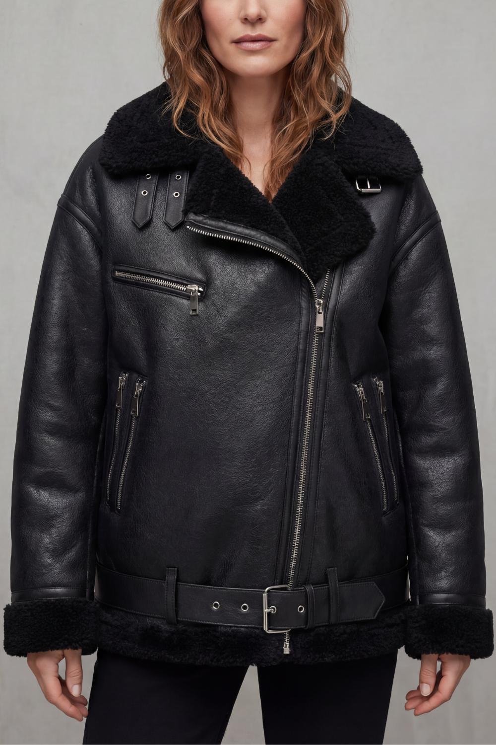 Rouxvelle – Cinto e acabamento em shearling – Casaco aviador