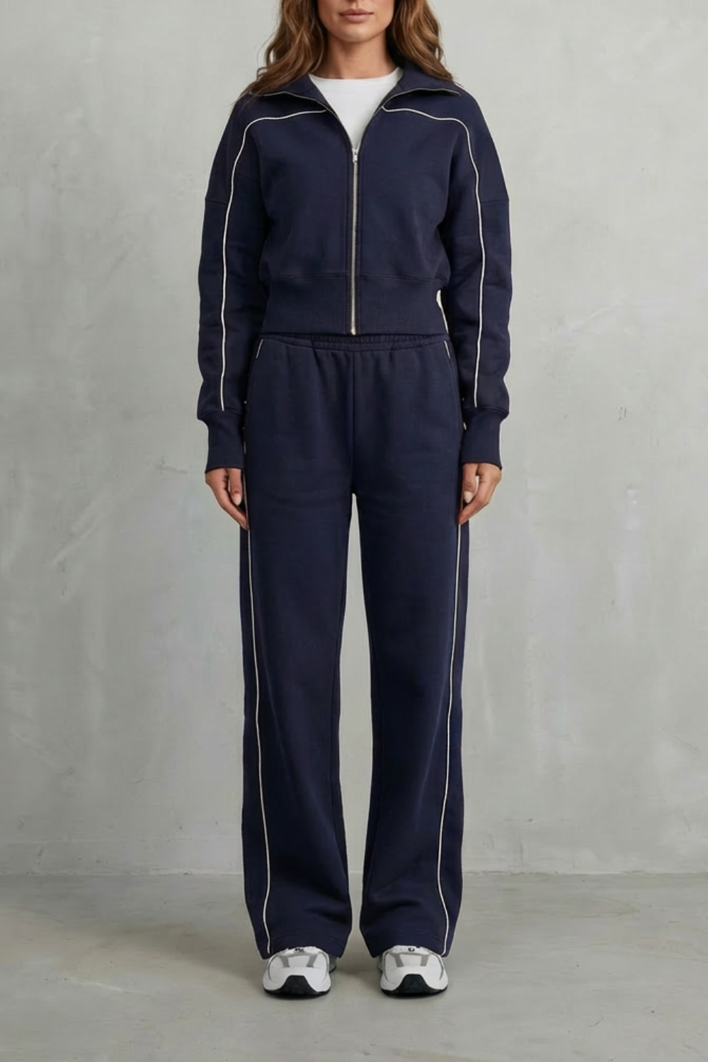 Savina – Conjunto Urbano de Jaqueta com Zíper e Vivos e Calça Pantalona