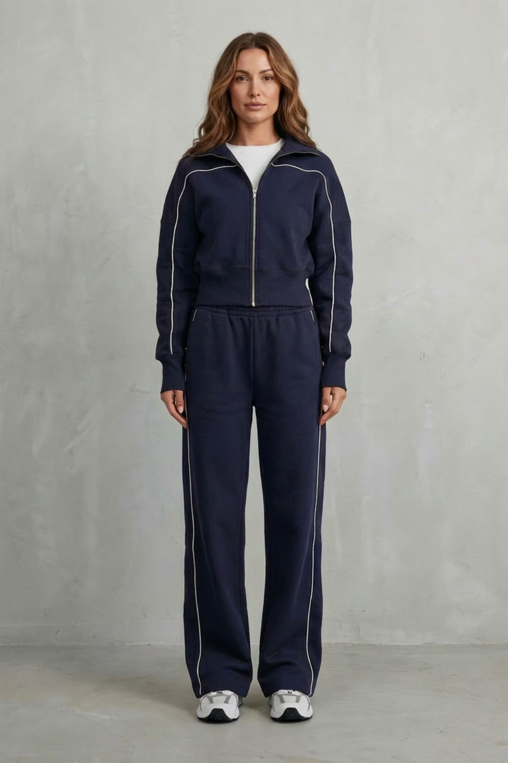 Savina – Conjunto Urbano de Jaqueta com Zíper e Vivos e Calça Pantalona