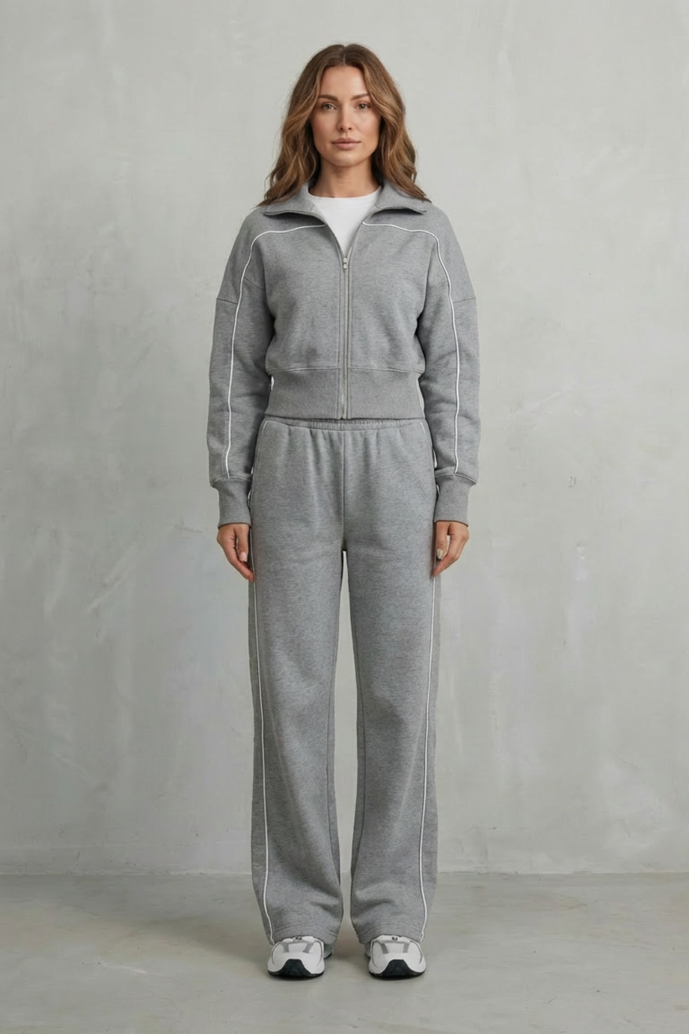 Savina – Conjunto Urbano de Jaqueta com Zíper e Vivos e Calça Pantalona
