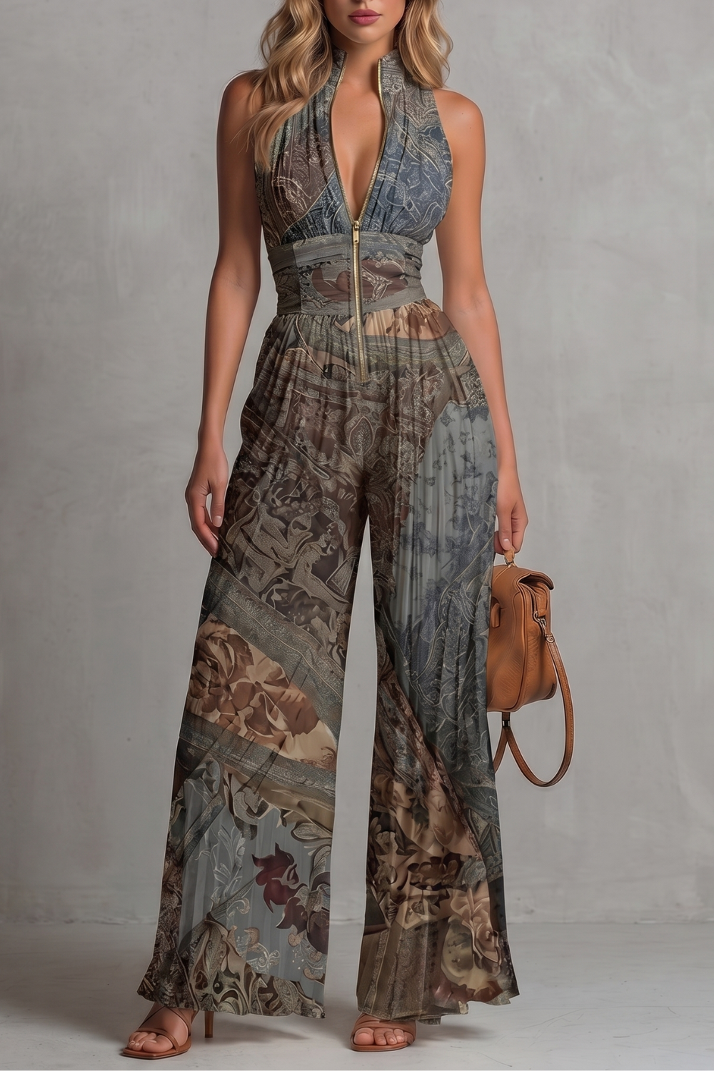 Seraphina – Elegância de halter plissado – Macacão de perna larga