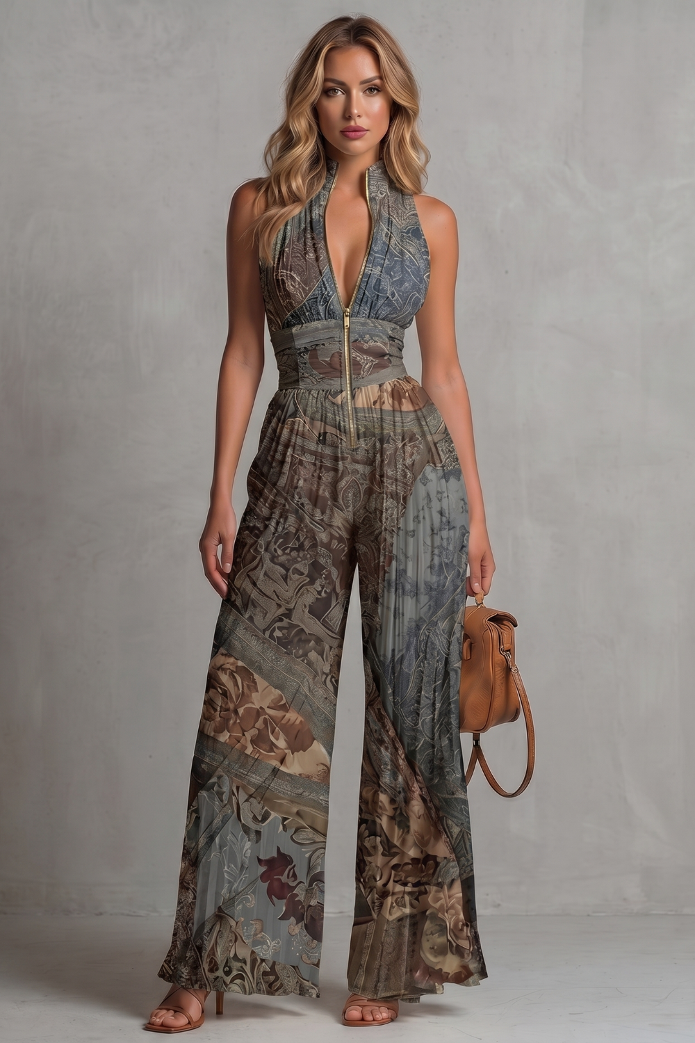 Seraphina – Elegância de halter plissado – Macacão de perna larga