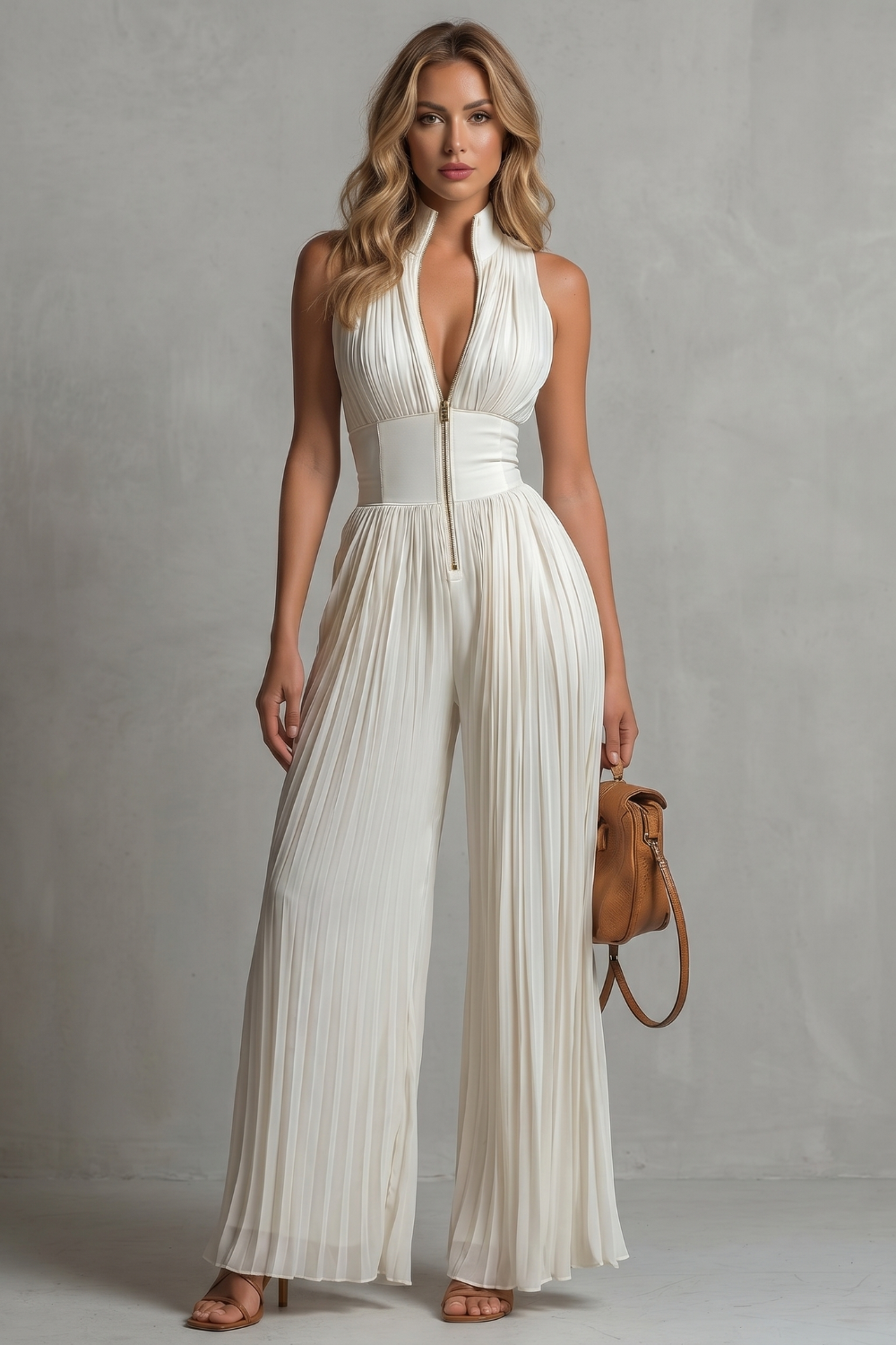 Seraphina – Elegância de halter plissado – Macacão de perna larga