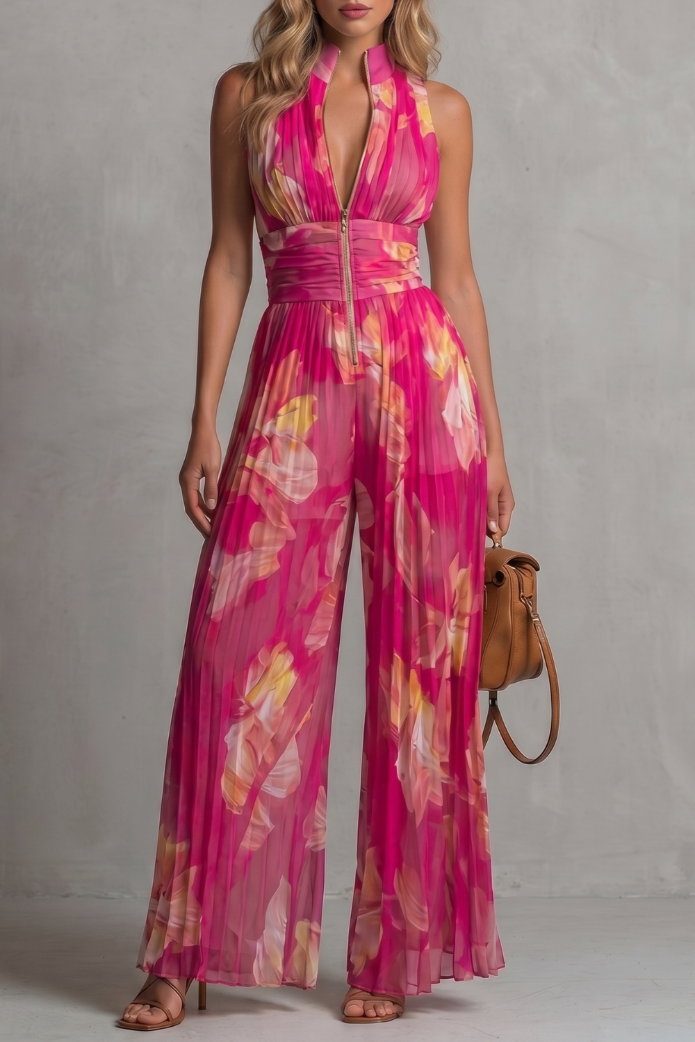 Seraphina – Elegância de halter plissado – Macacão de perna larga