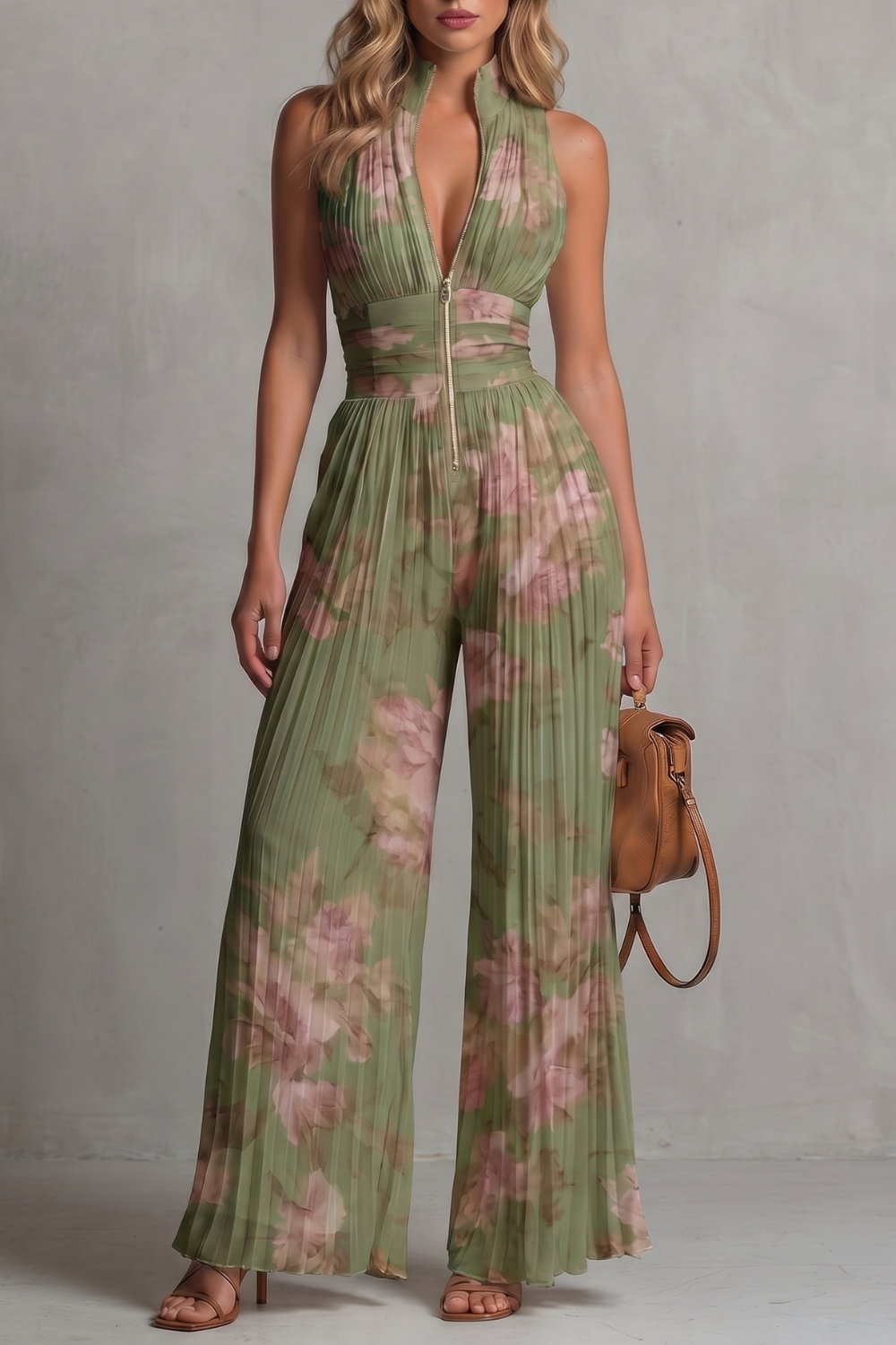 Seraphina – Elegância de halter plissado – Macacão de perna larga