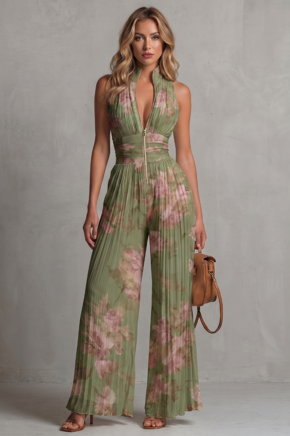 Seraphina – Elegância de halter plissado – Macacão de perna larga