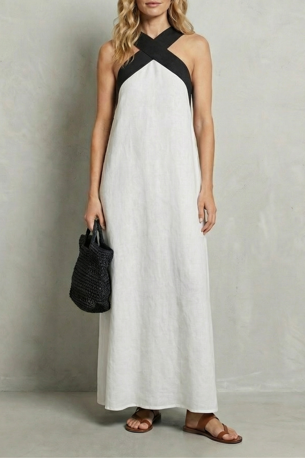 Seravelle – Elegância frente única cruzada – Vestido longo