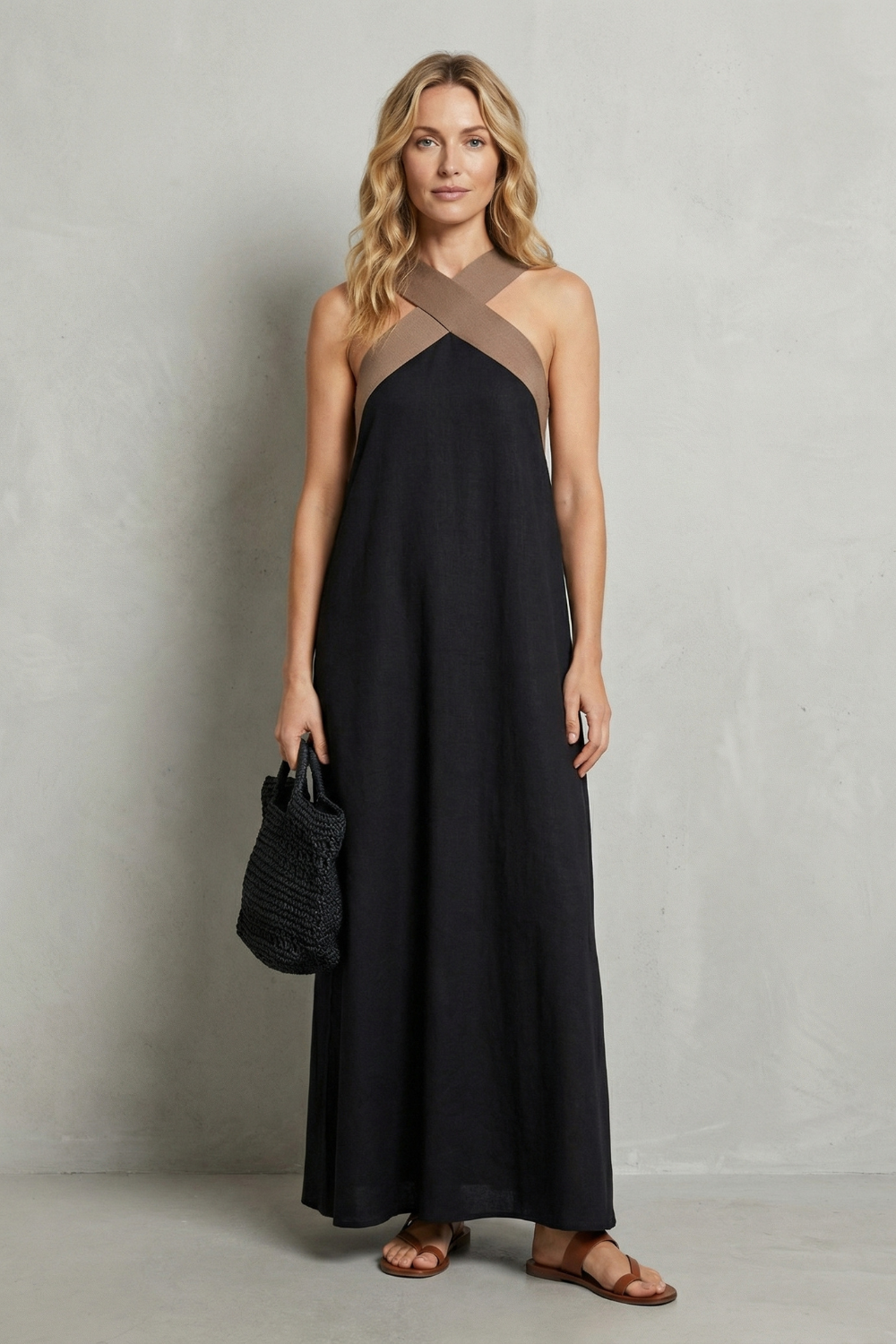 Seravelle – Elegância frente única cruzada – Vestido longo