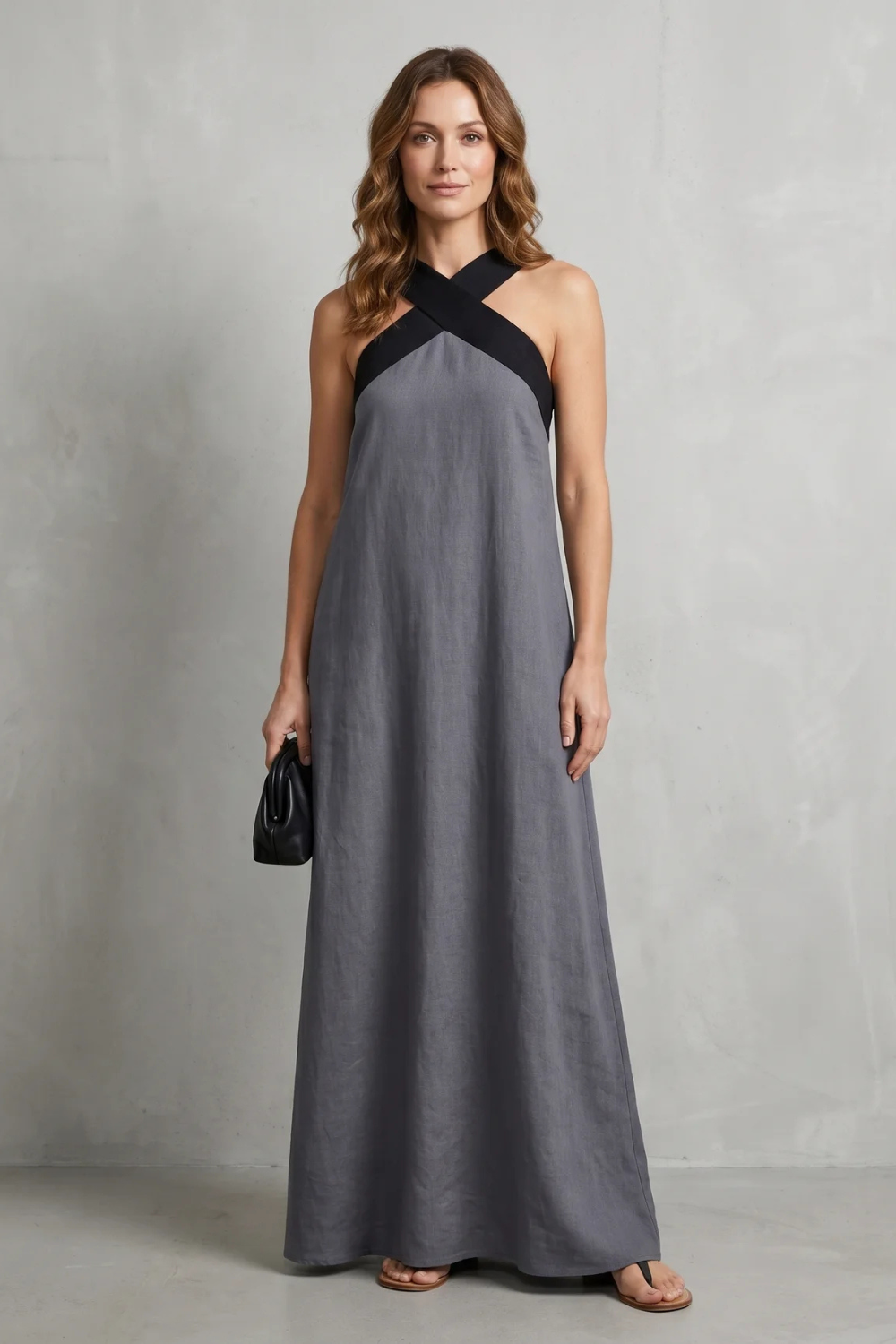 Seravelle – Elegância frente única cruzada – Vestido longo