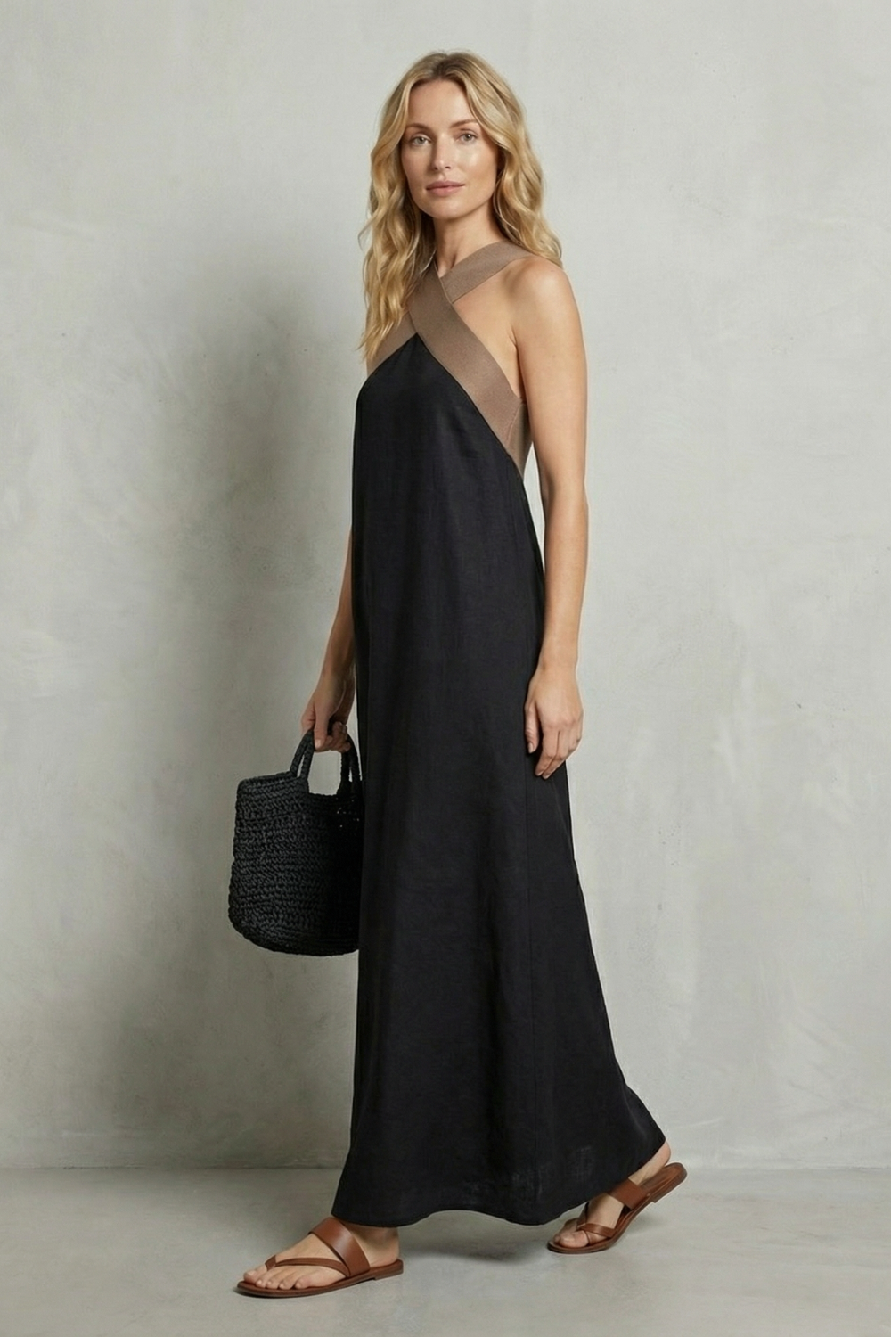 Seravelle – Elegância frente única cruzada – Vestido longo