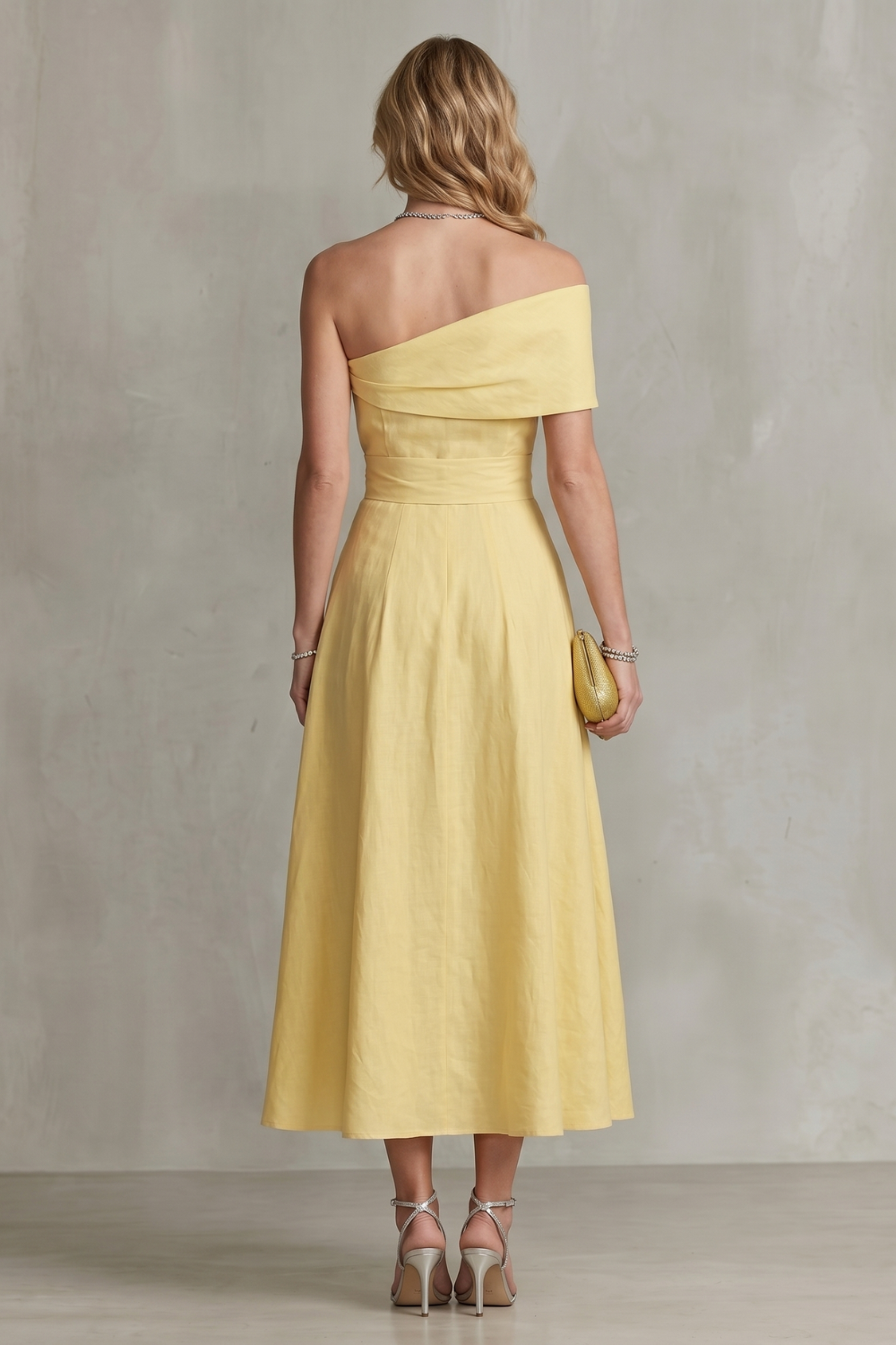 Soléane – Elegância em linho com ombro a ombro – Vestido longo