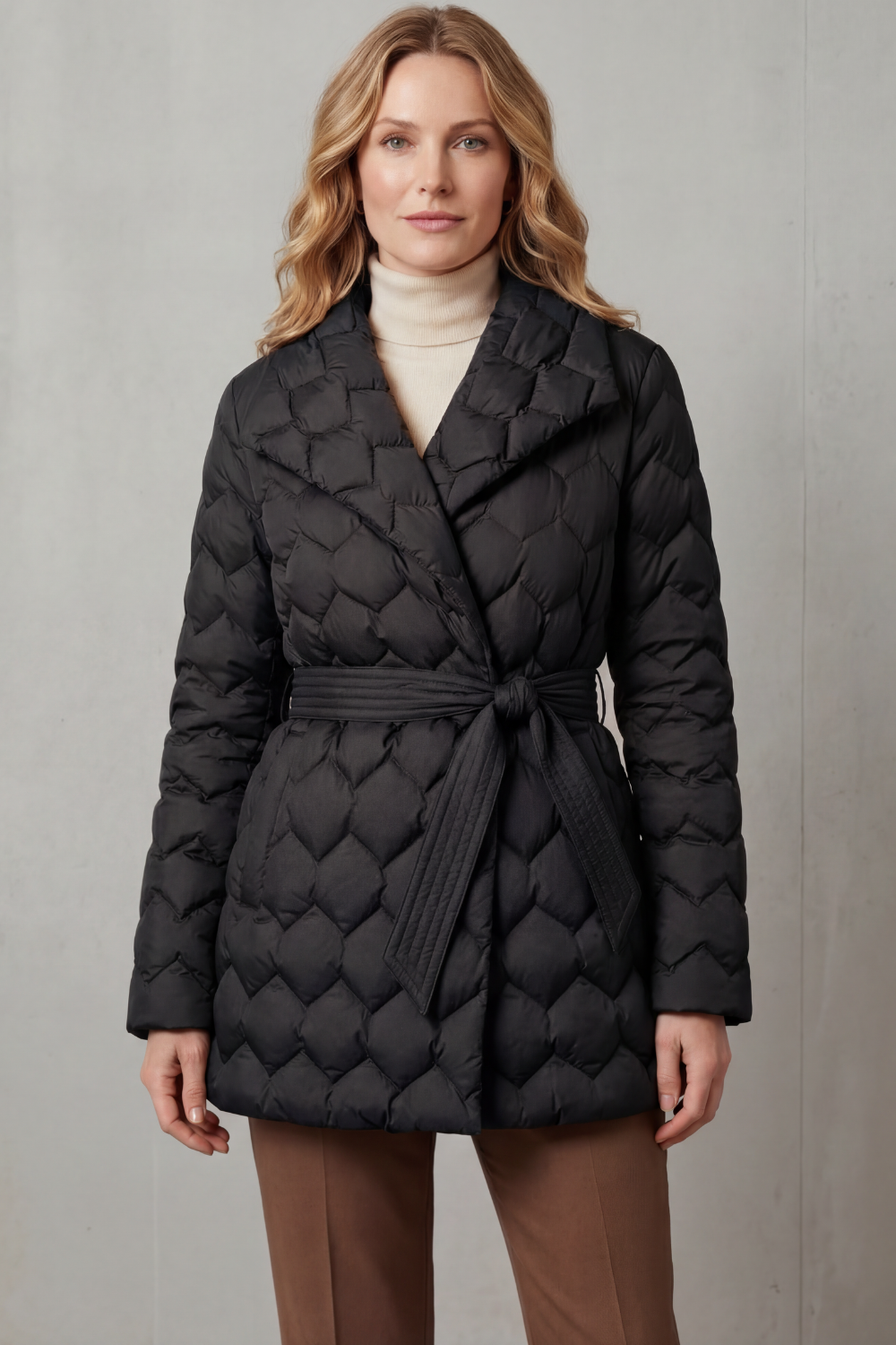Solenza – Matelassê sculpted – Jaqueta puffer com cinto