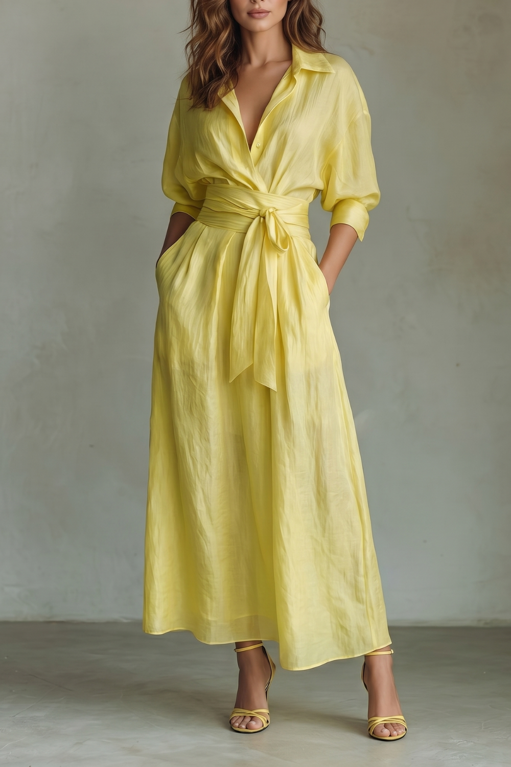 Solevera – Elegância despojada com cinto – Vestido longo