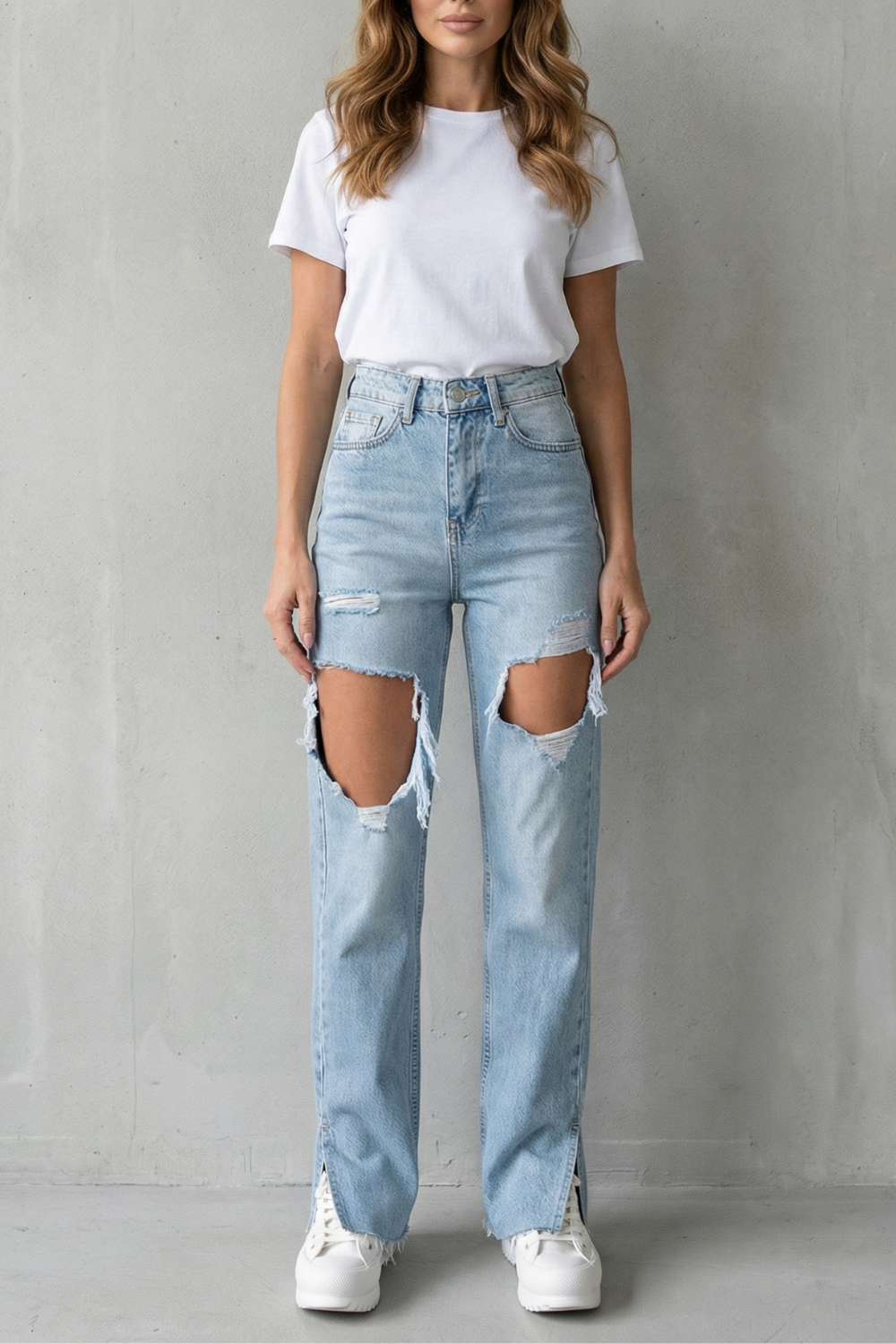 Sorellia – Design urbano destroyed – Calça jeans de perna reta