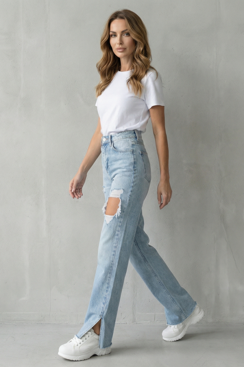 Sorellia – Design urbano destroyed – Calça jeans de perna reta