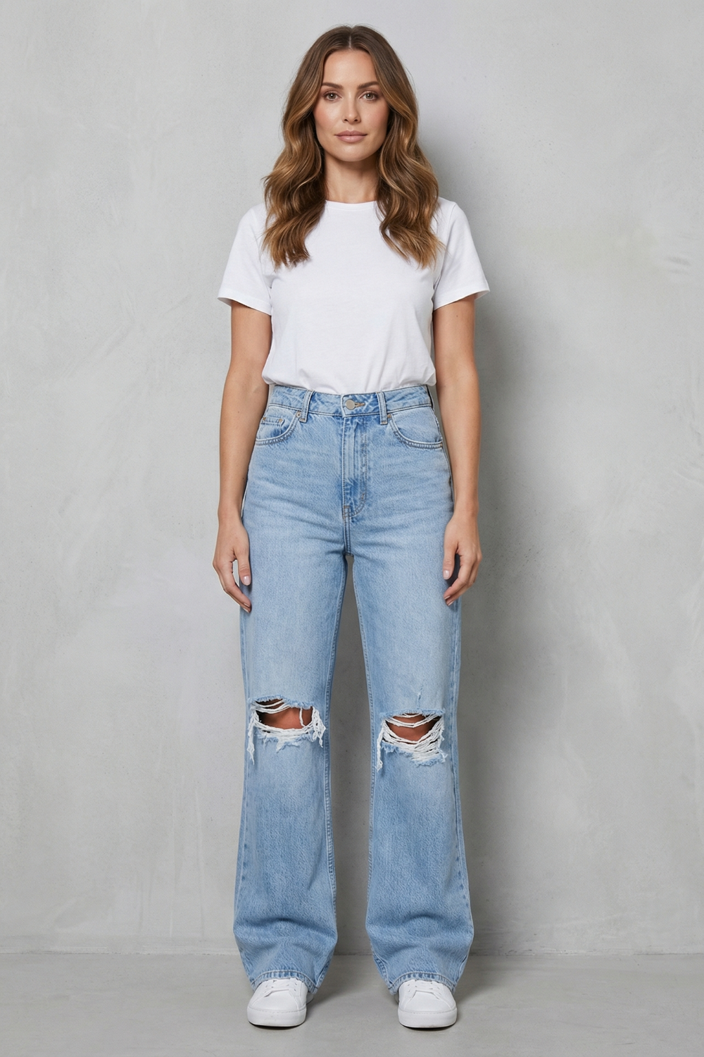 Valerique – Silhueta flare vintage – Calça jeans rasgada