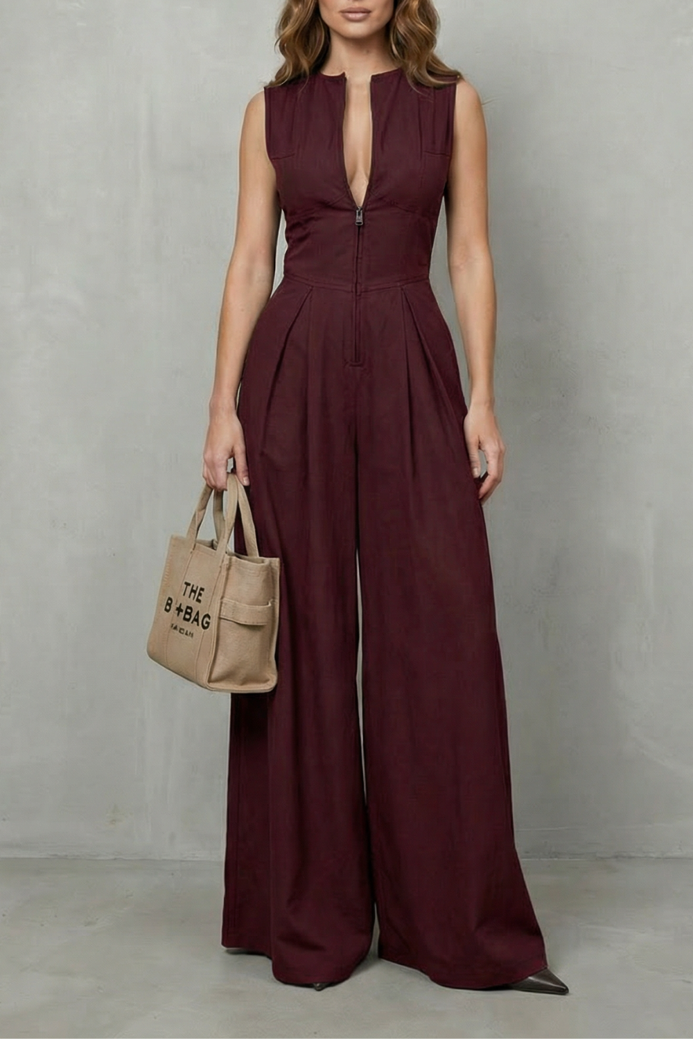 Valerisse – Elegância com zíper frontal esculpido – Macacão pantalona