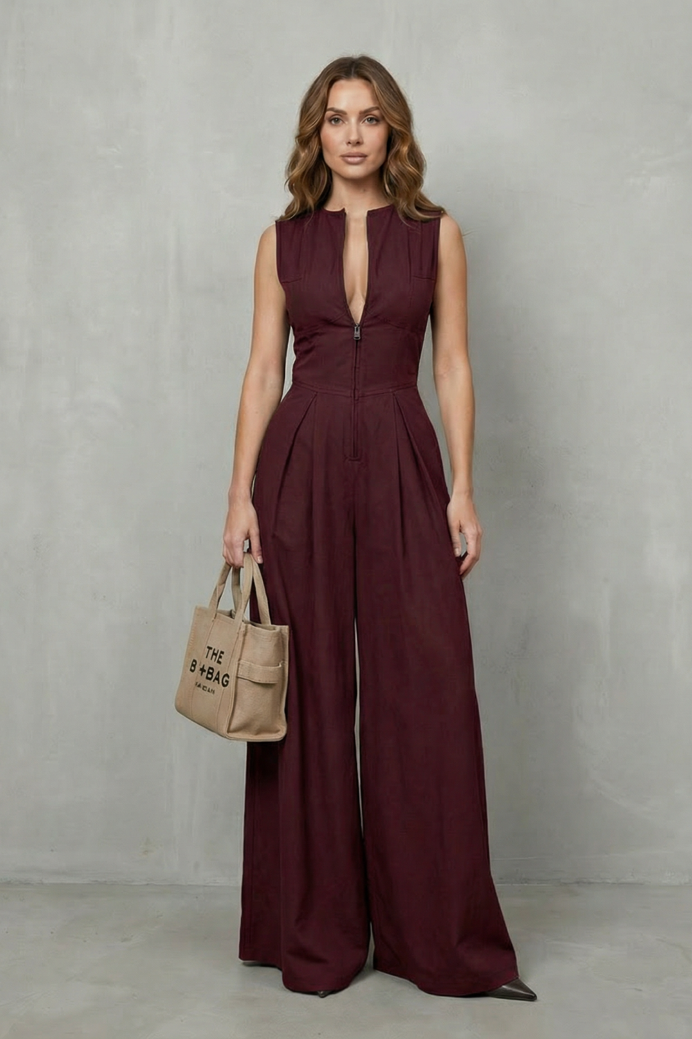 Valerisse – Elegância com zíper frontal esculpido – Macacão pantalona
