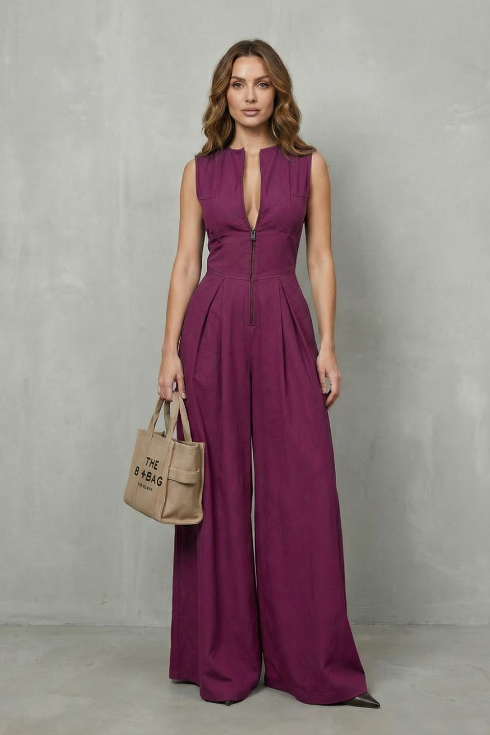 Valerisse – Elegância com zíper frontal esculpido – Macacão pantalona