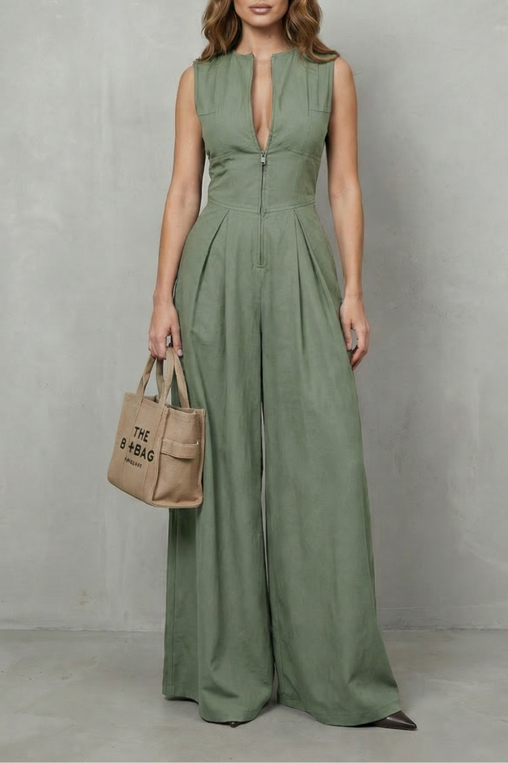 Valerisse – Elegância com zíper frontal esculpido – Macacão pantalona