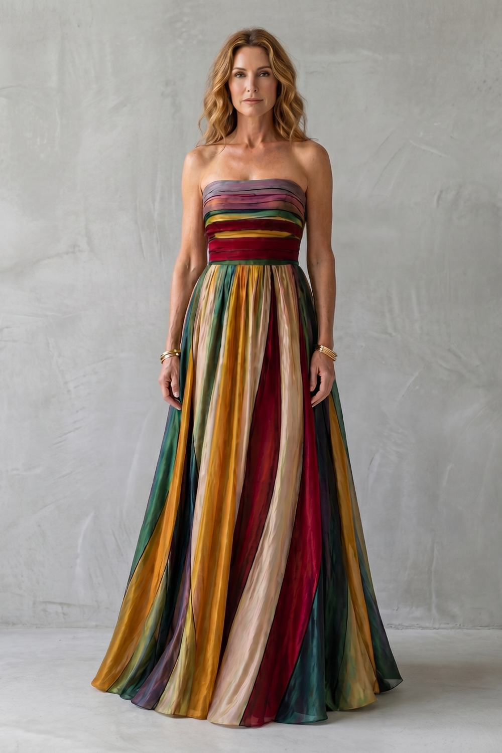 Valessia – Listras multicoloridas estilo pôr do sol – Vestido longo